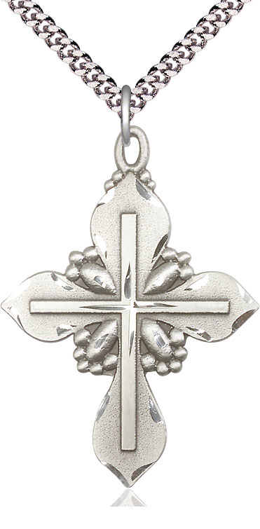 Sterling Silver Cross Pendant on a 24 inch Light Rhodium Heavy Curb chain