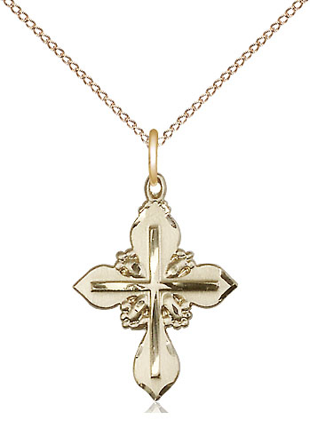 14kt Gold Filled Cross Pendant on a 18 inch Gold Filled Light Curb chain