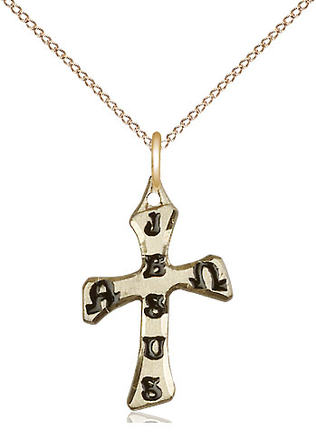 14kt Gold Filled Cross Pendant on a 18 inch Gold Filled Light Curb chain