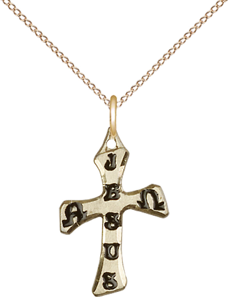 14kt Gold Filled Cross Pendant on a 18 inch Gold Filled Light Curb chain