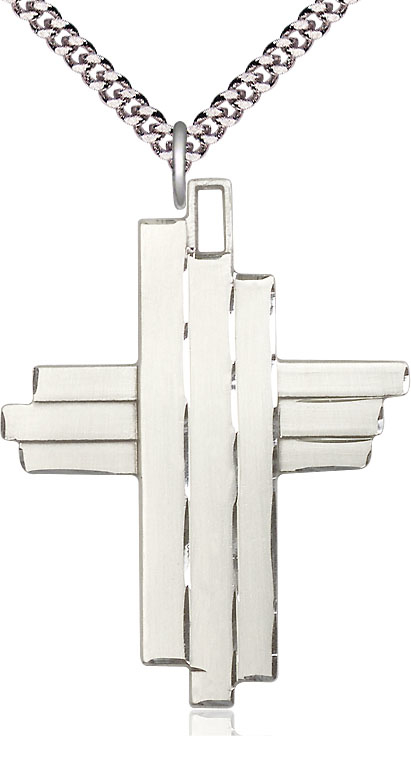 Sterling Silver Cross Pendant on a 24 inch Light Rhodium Heavy Curb chain