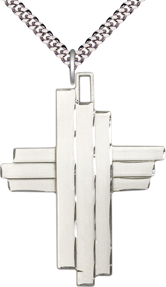 Sterling Silver Cross Pendant on a 24 inch Light Rhodium Heavy Curb chain