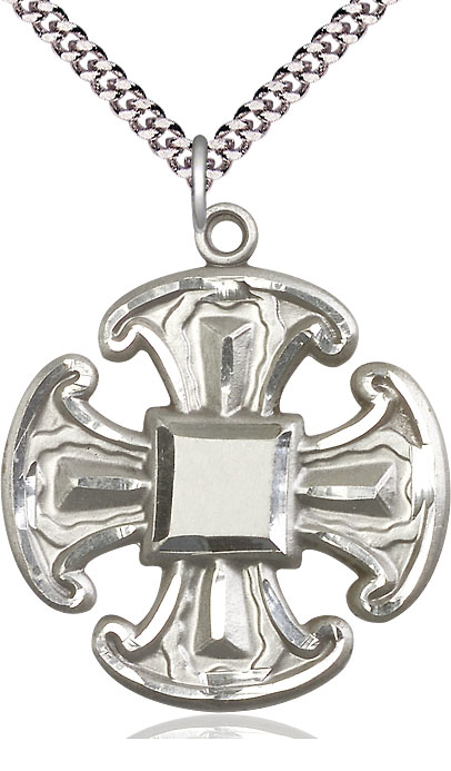 Sterling Silver Cross Pendant on a 24 inch Light Rhodium Heavy Curb chain