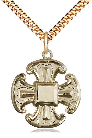 14kt Gold Filled Cross Pendant on a 24 inch Gold Plate Heavy Curb chain