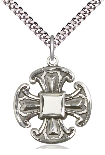 Sterling Silver Cross Pendant on a 24 inch Light Rhodium Heavy Curb chain