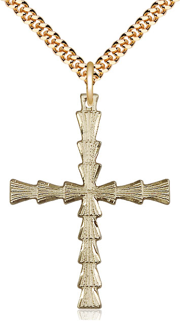 14kt Gold Filled Cross Pendant on a 24 inch Gold Plate Heavy Curb chain