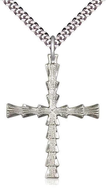 Sterling Silver Cross Pendant on a 24 inch Light Rhodium Heavy Curb chain