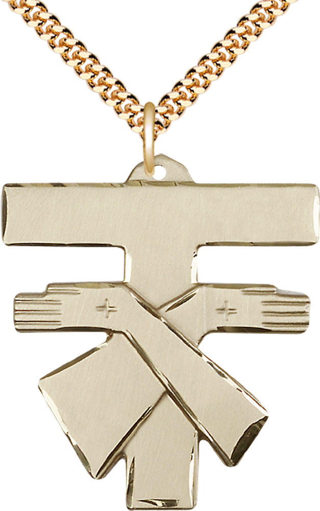 14kt Gold Filled Franciscan Cross Pendant on a 24 inch Gold Plate Heavy Curb chain