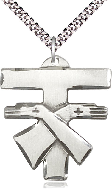 Sterling Silver Franciscan Cross Pendant on a 24 inch Light Rhodium Heavy Curb chain