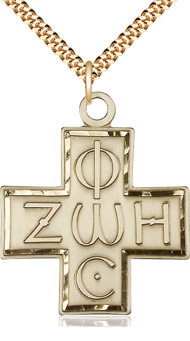 14kt Gold Filled Light &amp; Life Cross Pendant on a 24 inch Gold Plate Heavy Curb chain