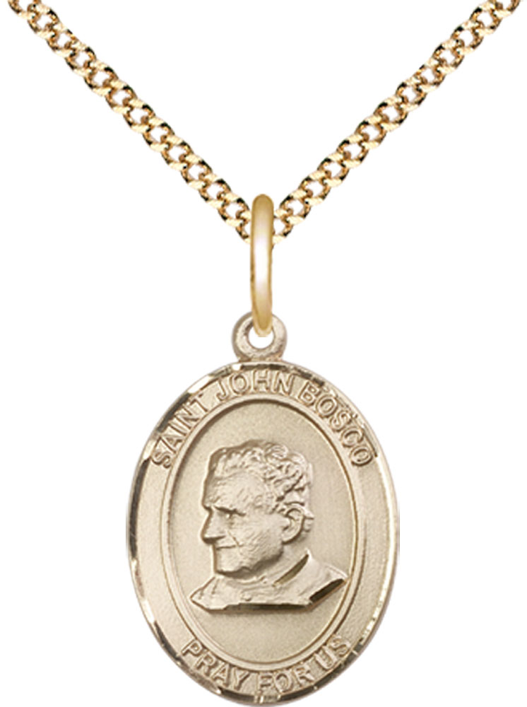 14kt Gold Filled Saint John Bosco Pendant on a 18 inch Gold Plate Light Curb chain