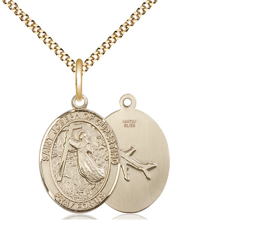 14kt Gold Filled Saint Joseph of Cupertino Pendant on a 18 inch Gold Plate Light Curb chain