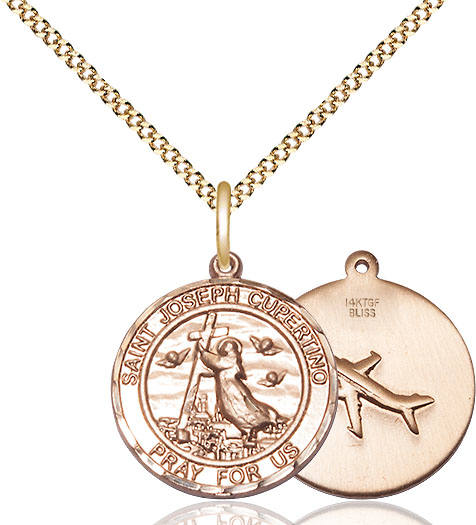 14kt Gold Filled Saint Joseph of Cupertino Pendant on a 18 inch Gold Plate Light Curb chain