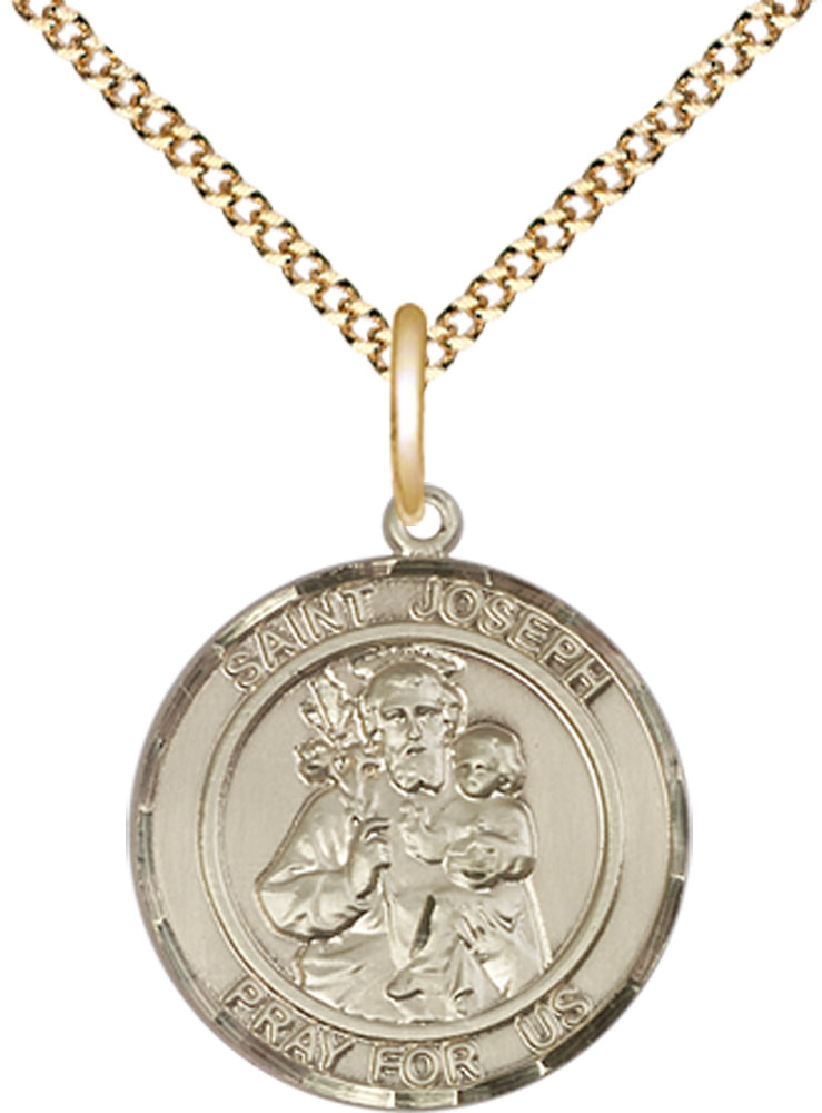 14kt Gold Filled Saint Joseph Pendant on a 18 inch Gold Plate Light Curb chain