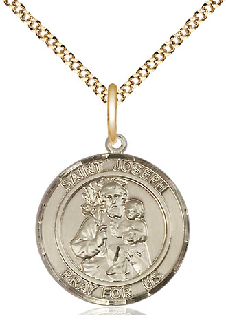 14kt Gold Filled Saint Joseph Pendant on a 18 inch Gold Plate Light Curb chain