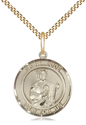 14kt Gold Filled Saint Jude Pendant on a 18 inch Gold Plate Light Curb chain