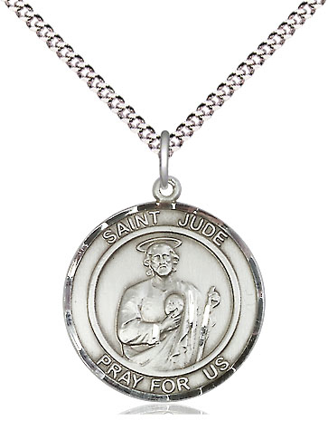 Sterling Silver Saint Jude Pendant on a 18 inch Light Rhodium Light Curb chain