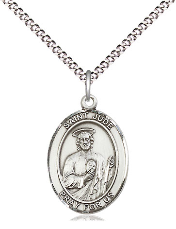 Sterling Silver Saint Jude Pendant on a 18 inch Light Rhodium Light Curb chain