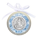 2 5/8" Guardian Angel Crib Medal with Blue Shell Deco. Boxed