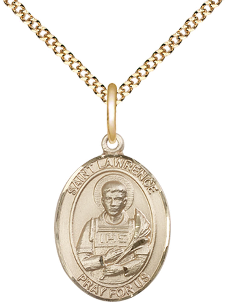 14kt Gold Filled Saint Lawrence Pendant on a 18 inch Gold Plate Light Curb chain