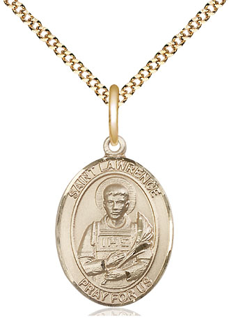 14kt Gold Filled Saint Lawrence Pendant on a 18 inch Gold Plate Light Curb chain