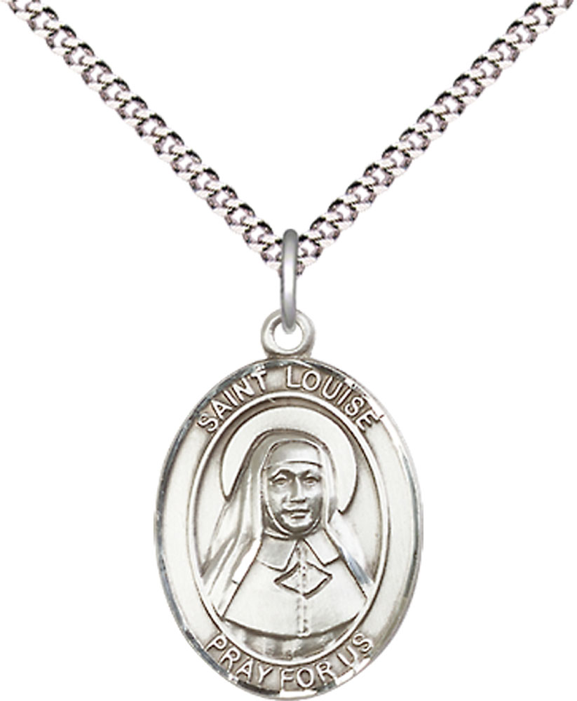 Sterling Silver Saint Louise de Marillac Pendant on a 18 inch Light Rhodium Light Curb chain