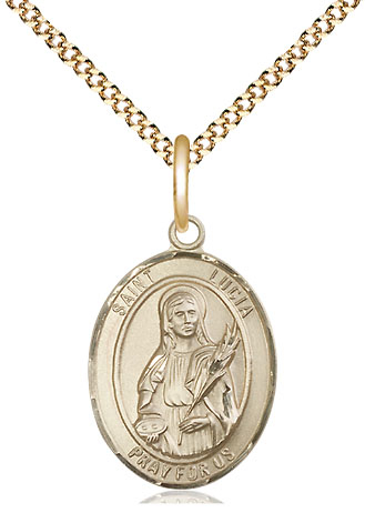 14kt Gold Filled Saint Lucia of Syracuse Pendant on a 18 inch Gold Plate Light Curb chain