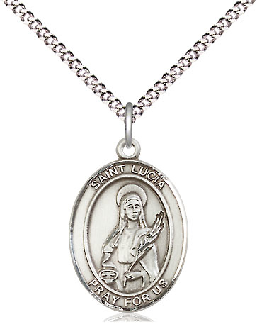 Sterling Silver Saint Lucia of Syracuse Pendant on a 18 inch Light Rhodium Light Curb chain