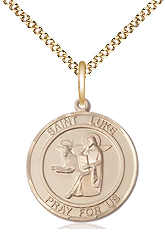 14kt Gold Filled Saint Luke the Apostle Pendant on a 18 inch Gold Plate Light Curb chain