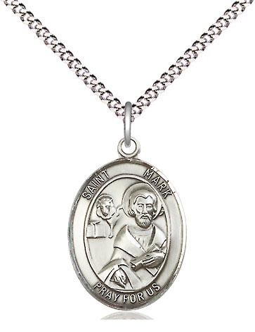 Sterling Silver Saint Mark the Evangelist Pendant on a 18 inch Light Rhodium Light Curb chain