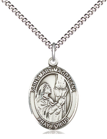 Sterling Silver Saint Mary Magdalene Pendant on a 18 inch Light Rhodium Light Curb chain