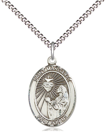 Sterling Silver Saint Margaret Mary Alacoque Pendant on a 18 inch Light Rhodium Light Curb chain