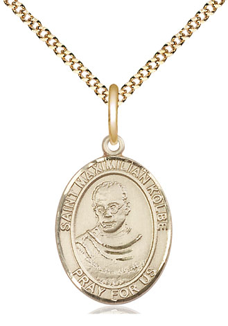 14kt Gold Filled Saint Maximilian Kolbe Pendant on a 18 inch Gold Plate Light Curb chain