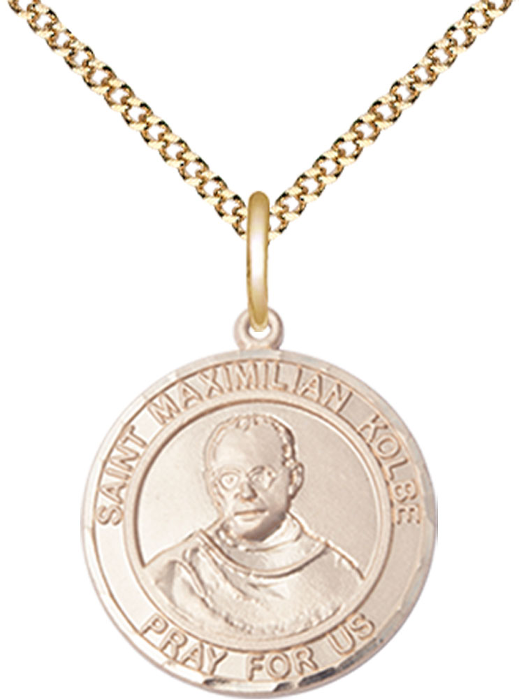 14kt Gold Filled Saint Maximilian Kolbe Pendant on a 18 inch Gold Plate Light Curb chain