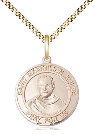 14kt Gold Filled Saint Maximilian Kolbe Pendant on a 18 inch Gold Plate Light Curb chain