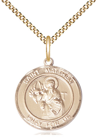 14kt Gold Filled Saint Matthew the Apostle Pendant on a 18 inch Gold Plate Light Curb chain