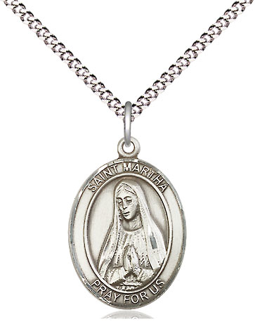 Sterling Silver Saint Martha Pendant on a 18 inch Light Rhodium Light Curb chain