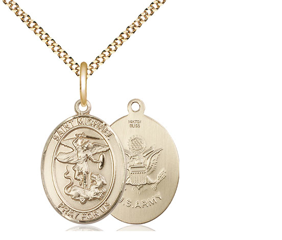 14kt Gold Filled Saint Michael Army Pendant on a 18 inch Gold Plate Light Curb chain