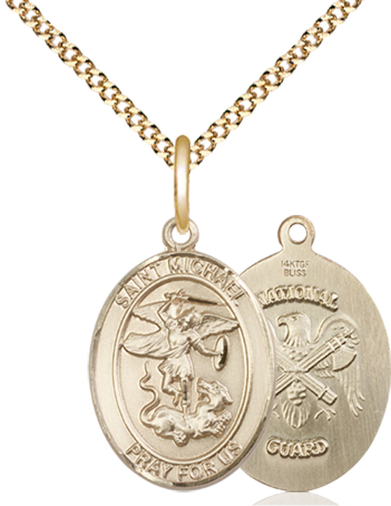 14kt Gold Filled Saint Michael National Guard Pendant on a 18 inch Gold Plate Light Curb chain