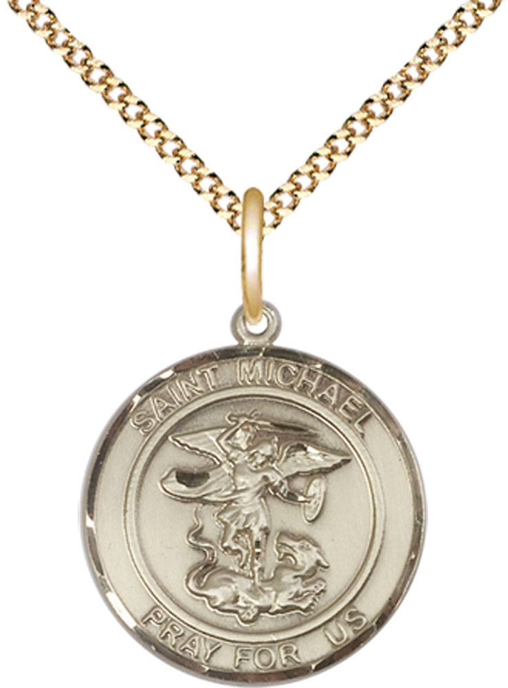 14kt Gold Filled Saint Michael the Archangel Pendant on a 18 inch Gold Plate Light Curb chain