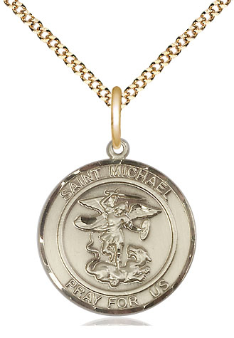 14kt Gold Filled Saint Michael the Archangel Pendant on a 18 inch Gold Plate Light Curb chain