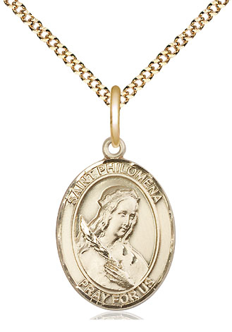 14kt Gold Filled Saint Philomena Pendant on a 18 inch Gold Plate Light Curb chain