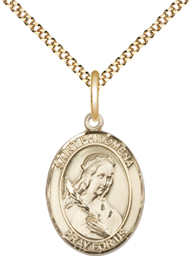 14kt Gold Filled Saint Philomena Pendant on a 18 inch Gold Plate Light Curb chain