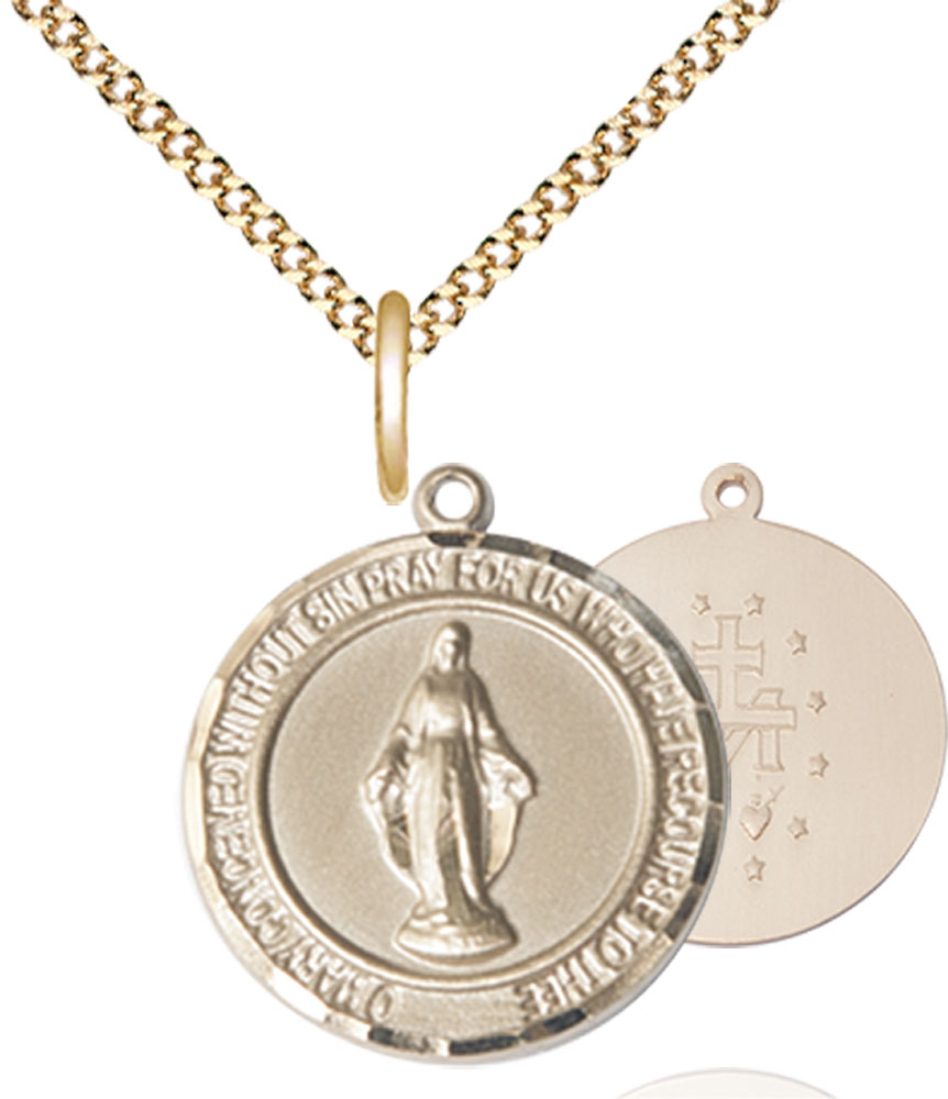 14kt Gold Filled Miraculous Pendant on a 18 inch Gold Plate Light Curb chain