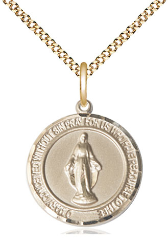 14kt Gold Filled Miraculous Pendant on a 18 inch Gold Plate Light Curb chain