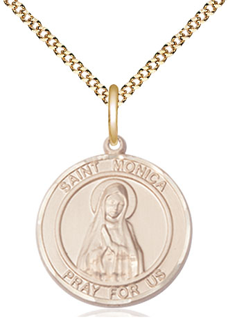 14kt Gold Filled Saint Monica Pendant on a 18 inch Gold Plate Light Curb chain