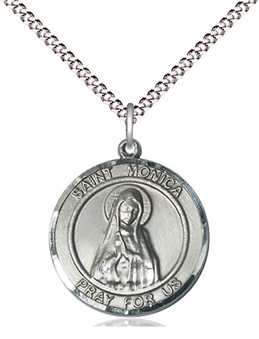 Sterling Silver Saint Monica Pendant on a 18 inch Light Rhodium Light Curb chain