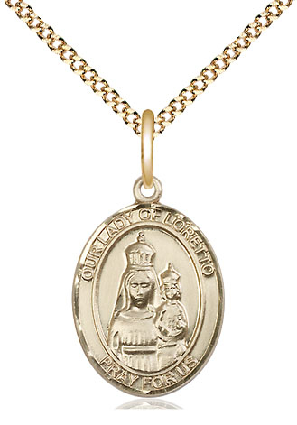 14kt Gold Filled Our Lady of Loretto Pendant on a 18 inch Gold Plate Light Curb chain