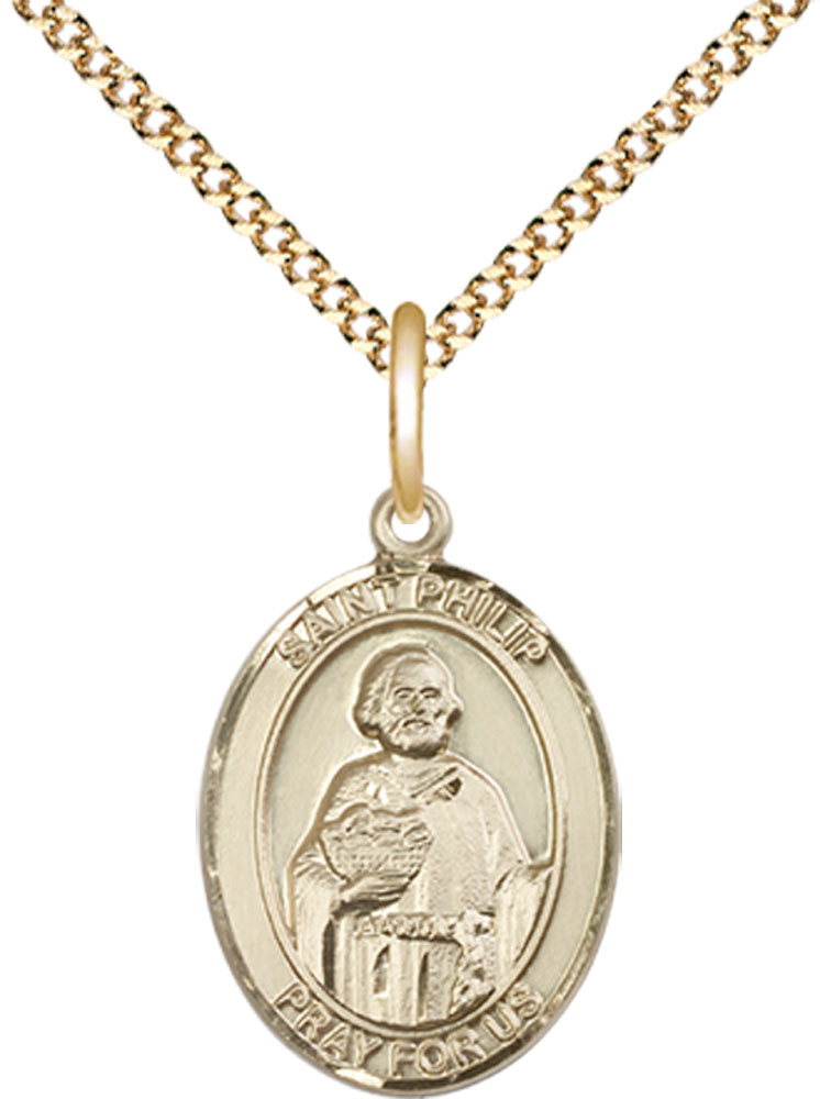14kt Gold Filled Saint Philip the Apostle Pendant on a 18 inch Gold Plate Light Curb chain