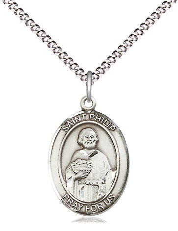 Sterling Silver Saint Philip the Apostle Pendant on a 18 inch Light Rhodium Light Curb chain